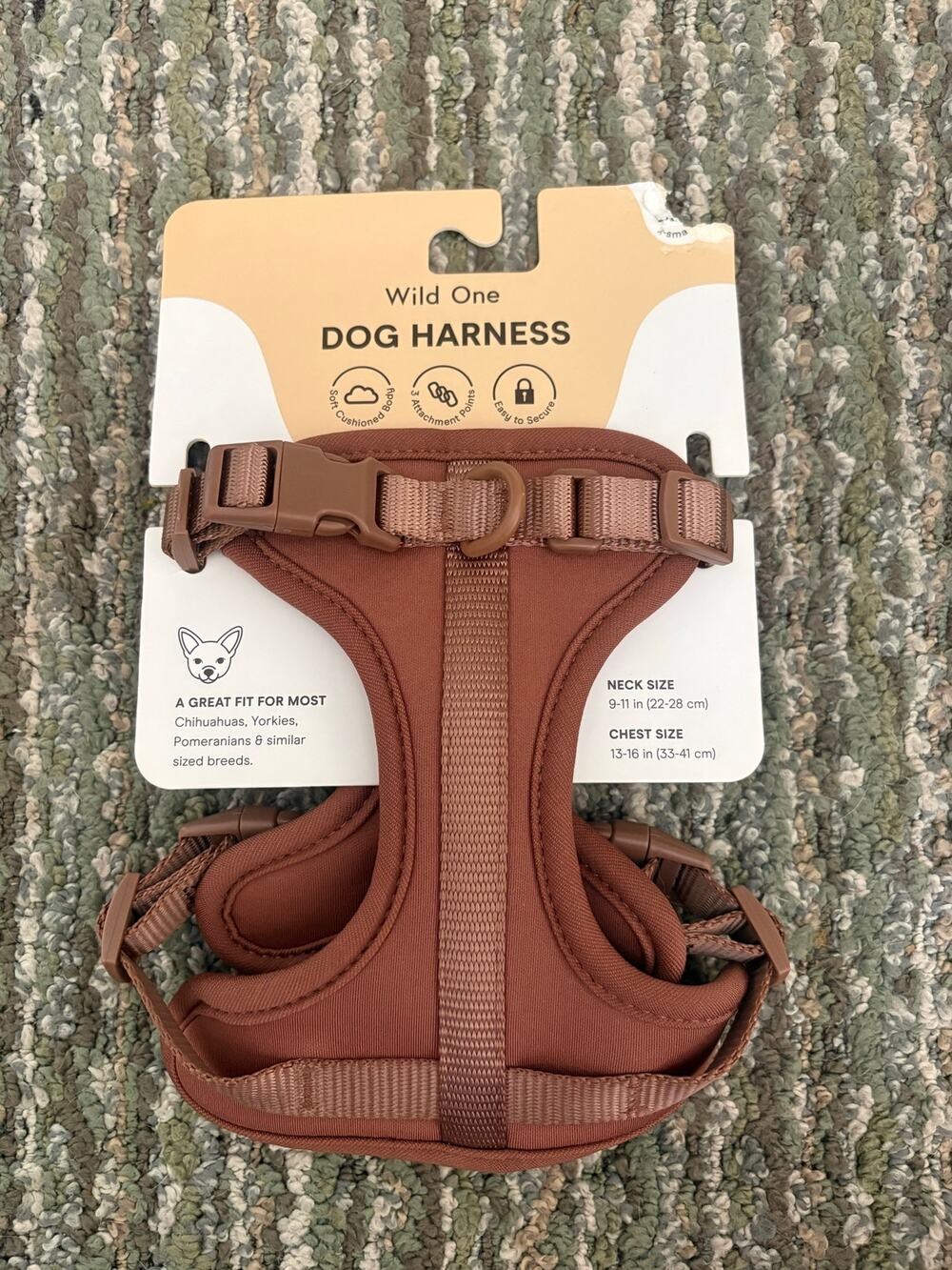 NWT wild one cushioned dog harness in brown. Size Xs